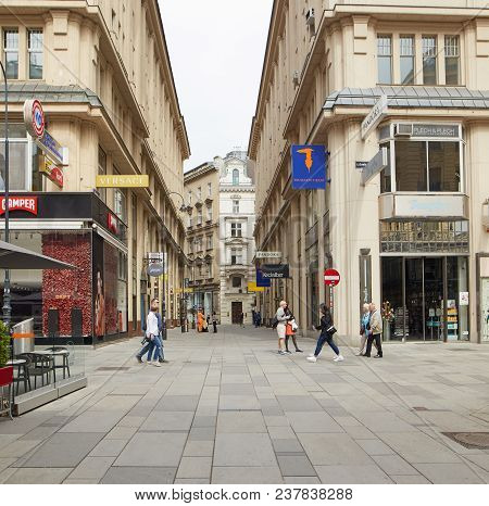 Vienna, Austria - 15 April 2018: Beautiful Streets Of The City With A Stone Pavement.