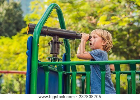 Funny Cute Happy Baby Playing On The Playground. The Emotion Of Happiness, Fun, Joy.