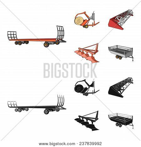 Plow, Combine Thresher, Trailer And Other Agricultural Devices. Agricultural Machinery Set Collectio