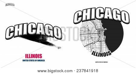 Chicago, Illinois, Logo Design. Two In One Vector Arts. Big Logo With Vintage Letters With Nice Colo