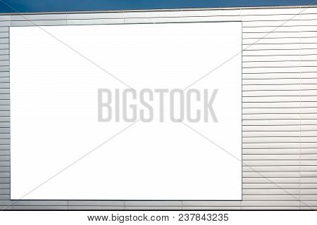 Mock Up. Blank Vertical Billboard, Poster Frame, Advertising On Metal Wall Outdoors.