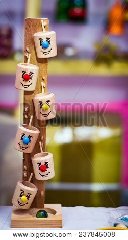 Vintage Colourful Wooden Ball Bucket Motion Channapatna Toy
