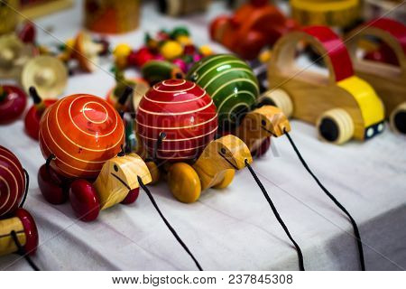 Colourful Wooden Tortoise Vintage Channapatna Toy To Be Dragged By Thread.