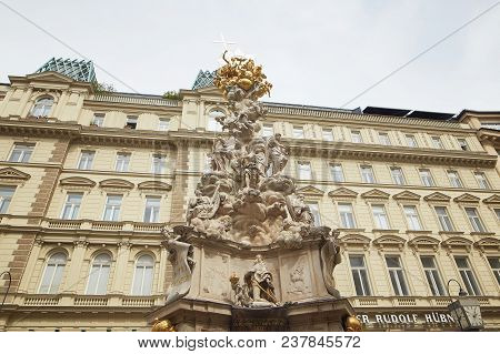 Vienna, Austria - 15 April 2018: Architectural Monument. Plague Pillar.