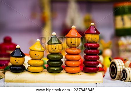Colourful Ring Toy Stacking Channapatna  Doll Figures With Increasing Sizes