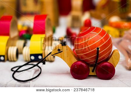 Vintage Colourful Old Wooden Turtle Tortoise Channapatna Toy On Wheels To Be Dragged By Thread