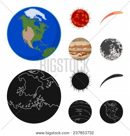 Earth, Jupiter, The Sun Of The Planet Of The Solar System. Asteroid, Meteorite. Planets Set Collecti
