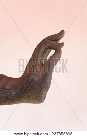 Fragment Of Buddha Sculpture In Thailand. Gesture Of The Hand.