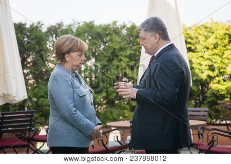 Berlin, Germany - Apr. 10, 2018: Chancellor Of The Federal Republic Of Germany Angela Merkel During 
