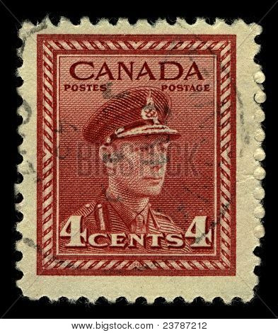 แคนาดา-เซอร์กา 1942:A แสตมป์ที่พิมพ์ในประเทศแคนาดาแสดงภาพของ George VI (Albert Frederick Arthur George