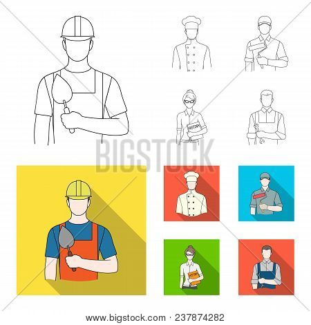 Cook, Painter, Teacher, Locksmith Mechanic.profession Set Collection Icons In Outline, Flat Style Ve