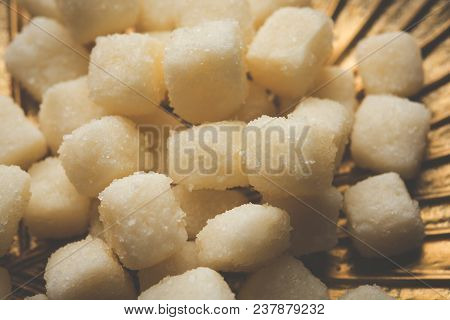 Bengali Sweet Chena Murki Served In A Golden Plate, Selective Focus