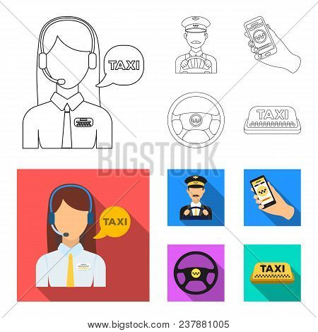 A Taxi Driver With A Microphone, A Taxi Driver At The Wheel, A Cell Phone With A Number, A Car Steer