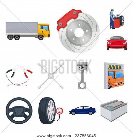 Car, Lift, Pump And Other Equipment Cartoon Icons In Set Collection For Design. Car Maintenance Stat