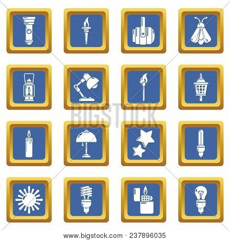 Light Source Icons Set Vector Blue Square Isolated On White Background