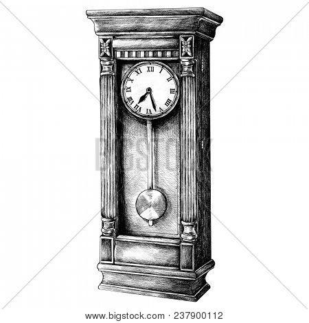 Hand drawn longcase clock retro style
