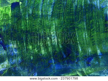 Vibrant Colorful Acrylic Abstract Painting With And Splashes Of Paint. Expressive Blue And Green Col