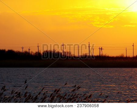 In This Picture You Can See The Most Of Beautiful Sunset Over The Spring Lake.