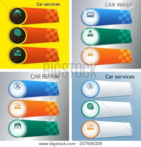 Auto Service And Car Repair Background With Icons Design Elements On Gray Blur Glowing Background. M