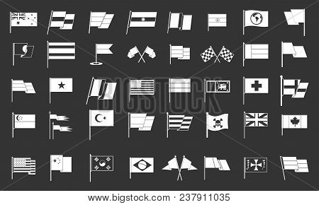 Flag Icon Set Vector White Isolated On Grey Background