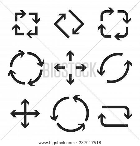 Arrows In Circular Motion. Square, Round, Oval Arrow Combinations. Vector Illustration Isolated On W