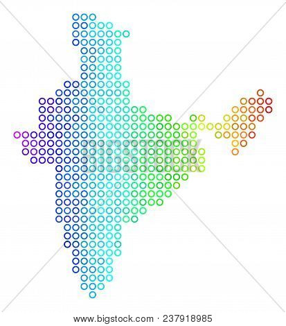 Colored Rainbow India Map. Vector Geographic Map In Bright Spectrum Color Variations With Horizontal