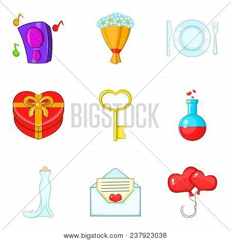 Beloved Icons Set. Cartoon Set Of 9 Beloved Vector Icons For Web Isolated On White Background