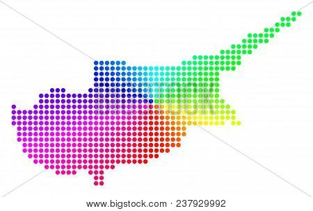 Spectrum Dotted Cyprus Island Map. Vector Geographic Map In Bright Rainbow Colors With Circular Grad