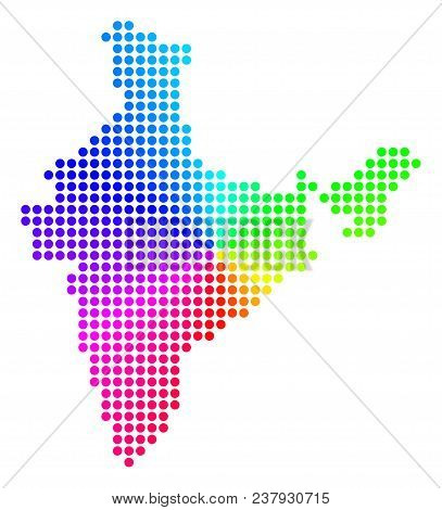 Spectral Dot India Map. Vector Geographic Map In Bright Rainbow Colors With Circular Gradient. Color
