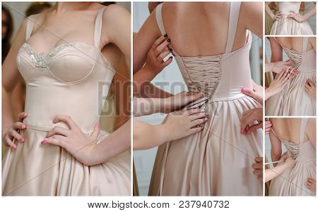 Wedding Collage - Beautiful Beige Backless Dress On Bride