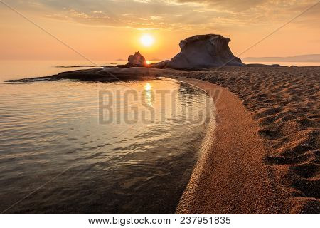 Beautiful Kakoudia Beach At Sunrise. Ierissos Grecce