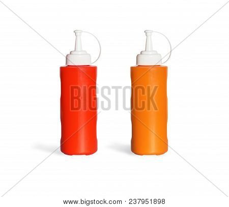 Sauce Bottle Made Of Plastic, Isolated On White Background With Clipping Path.