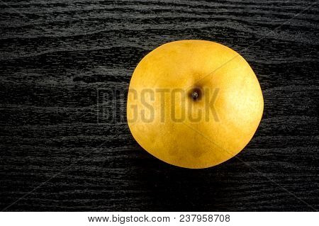 Chinese Golden Pear Top View Nashi Variety Isolated On Black Wooden Background One Whole Round