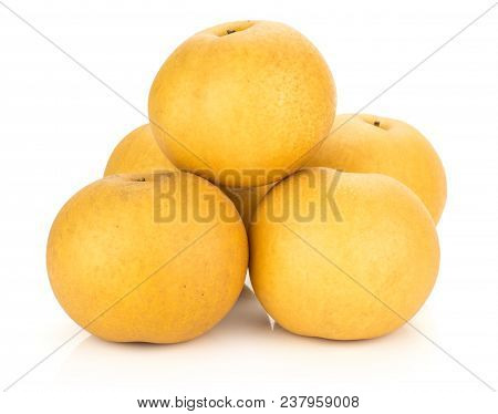 Chinese Golden Pears Heap Nashi Variety Isolated On White Background