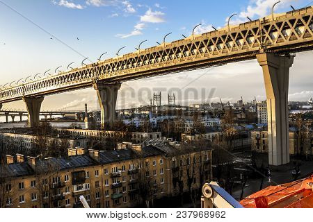 Saint-petersburg.russia.6 April 2018. View Of The Overhanging Section Of The Ring Road Over The Kano