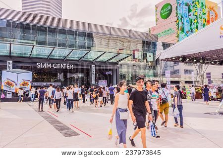Bangkok, Thailand - July 8, 2017: Crowd Of People Is Walking In Front Of 