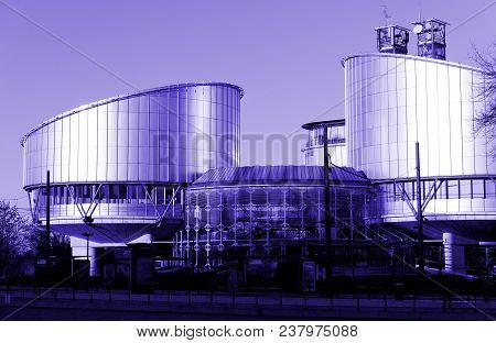 Strasbourg, France - Jan 28, 2014: Blue Color Toned Chromacity Of European Court Of Human Rights In 
