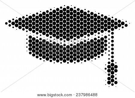 Halftone Dot Graduation Cap Icon. Pictogram On A White Background. Vector Collage Of Graduation Cap 