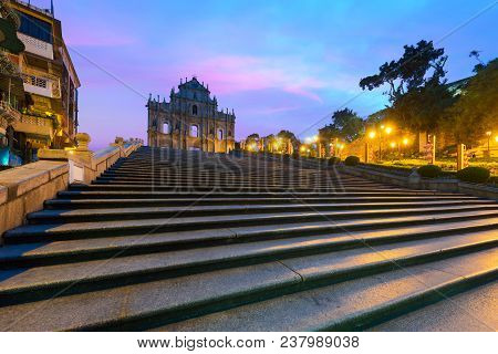 Ruins Of St. Paul's. Built From 1602 To 1640, One Of Macau's Best Known Landmarks. In 2005, They Wer