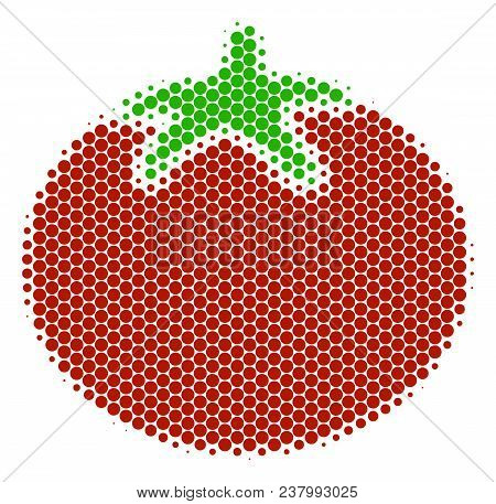 Halftone Circle Tomato Vegetable Icon. Pictogram On A White Background. Vector Composition Of Tomato