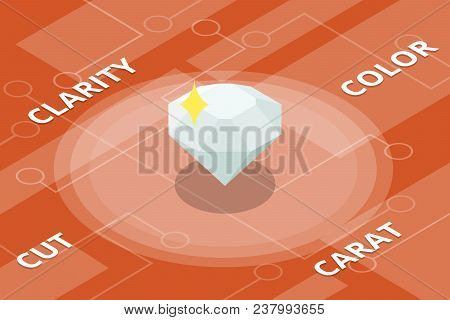 Diamond 4c Color Cut Clarity Carat Single Isolated Isometric Style Vector Illustration