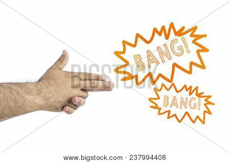 Business, Solution Of Problems, Shooting Stress, Problems Concept.. Man Making Gun Gesture With Hand