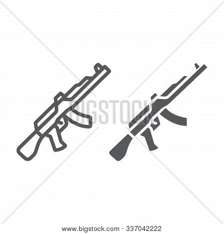 Ak47 Line And Glyph Icon, Rifle And Military, Machine Gun Sign, Vector Graphics, A Linear Pattern On