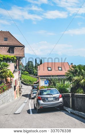 St. Saphorin, Switzerland - July 9, 2019: Street In Rural Winemaking Village Saint Saphorin In Swiss