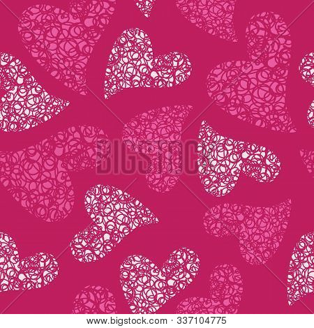 Pink And White Hearts Seamless Vector Pattern.