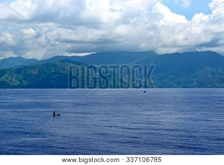 Haiti-11/1/19: The Hazy And Mountainous Coastline Of The Caribbean Island Of Haiti As A Cruise Ship 