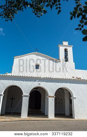 Old White Church Of Sant Mateu De La Albarca, Ibiza, Spain.