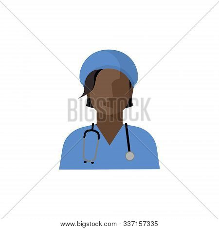 Vector Doctor Icon. The Image Of A Woman Doctor, With A Stethoscope, In A Medical Uniform Of Blue Co