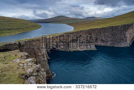 Sorvagsvatn Lake Over The Ocean In Faroe Islands