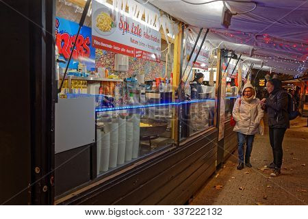 Lyon, France, December 2, 2019 : The Essential Carnot Square Christmas Market Returns Once Again Ani